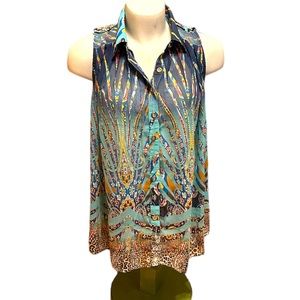 Beulah Style tunic top sheer button down women’s size S. Bathing suit coverup